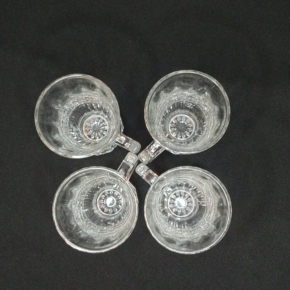 Vintage Soga Japan Mugs Handled Cups Clear Pressed Glass Set Of 4 - Picture 2 of 7
